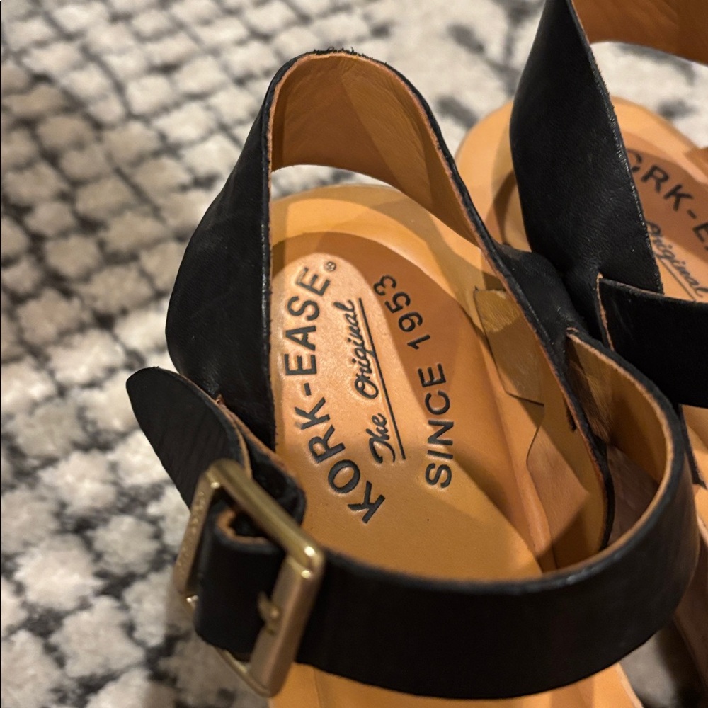 Kork-Ease Black Leather Cork Platform Wedge Sandals - Picture 4 of 5
